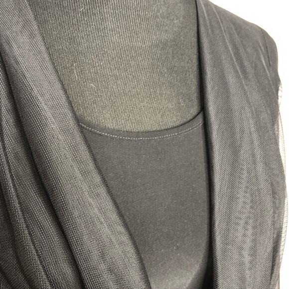Frank Lyman Design black draped front mesh overlay top size 6 - Picture 6 of 14